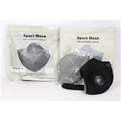 TWO SPORT MASKS WITH EXHALATION VALVES AND