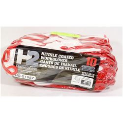NEW 10 PACK OF NITRILE COATED WORK GLOVES