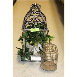 DECORATIVE METAL PLANT CAGE WITH METAL BIRD CAGE
