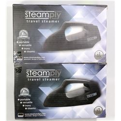 TWO BLACK STEAMPLY TRAVEL STEAMERS