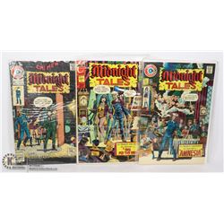THREE 20/25 CENT CHARLTON MIDNIGHT TALES COMICS