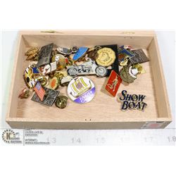 BOX OF 30+ LAPEL PINS