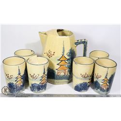 ANTIQUE JAPANESE HAND PAINTED 7PC. PITCHER SET WIT