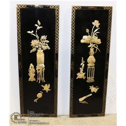 PAIR OF ASIAN BLACK LACQUER WALL PANELS WITH
