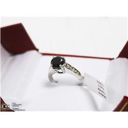 14K WHITE GOLD BLACK DIAMOND RING SIZE 6.5