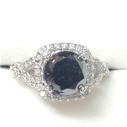 11) 14K WHITE GOLD BLACK DIAMOND RING SIZE 6.5