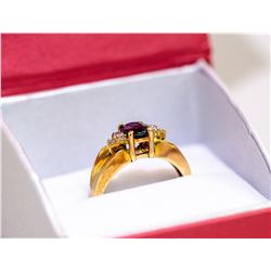 10K YELLOW AND WHITE GOLD SAPPHIRE DIAMOND RING