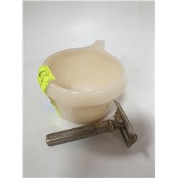 1930'S SHAVING CUP & RAZOR NO CRACKS NO CHIPS