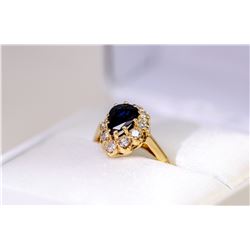 14K YELLOW GOLD SAPPHIRE AND DIAMOND RING