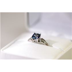 14K WHITE GOLD TANZANITE AND DIAMOND RING