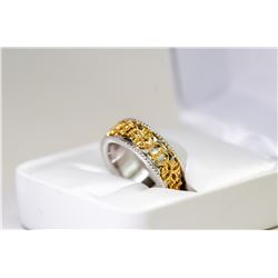 STERLING SILVER AND 18K YELLOW GOLD BAND