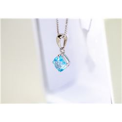 14K WHITE GOLD BLUE TOPAZ PENDANT W/ 10K WHITE