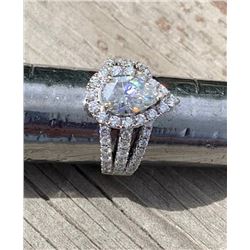 14K WHITE GOLD MOISSANITE AND DIAMOND RING