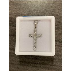 10K WHITE GOLD CZ SET CROSS PENDANT WITH 10K CHAIN