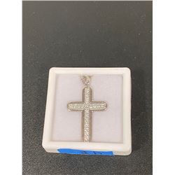 10K WHITE GOLD CZ SET CROSS PENDANT WITH 10K CHAIN
