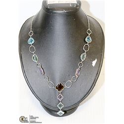 925 SILVER NECKLACE W/COLOURED NATURAL GEM STONES