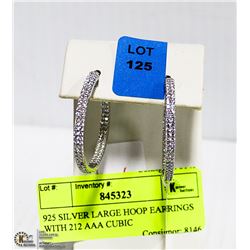 925 SILVER LARGE HOOP EARRINGS WITH 212 AAA CUBIC