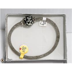 SILVER BRACELET WITH CLEAR STONES, BLACK AND WHITE