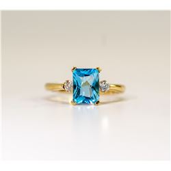 14K YELLOW GOLD, BLUE TOPAZ AND DIAMOND RING