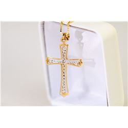 10K YELLOW AND WHITE GOLD CROSS PENDANT W/ 10K