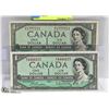 Image 1 : PAIR OF CANADIAN POKER SERIAL NUMBER 1954 $1 BILLS