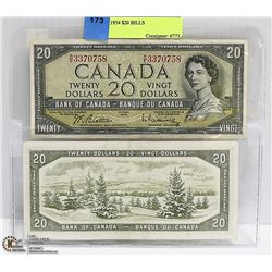 PAIR OF CANADIAN 1954 $20 BILLS
