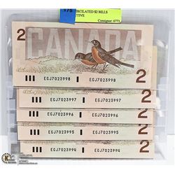 1986 UNCIRCILATED CANADIAN $2 BILLS CONSECUTIVE