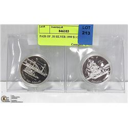 PAIR OF .50 SILVER 1999 $1 COINS