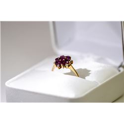 14K YELLOW GOLD LADIES RUBY AND DIAMOND RING,