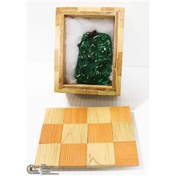 WOODEN BOX WITH LARGE PIECE OF JADE