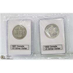 2 PCS. CANADIAN SILVER $.50 1957 1959