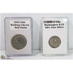 OLD USA 90% SILVER 1942- $.50, 1943- $.25