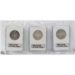 3 PCS. CANADIAN SILVER $.50 1960 1962 1963