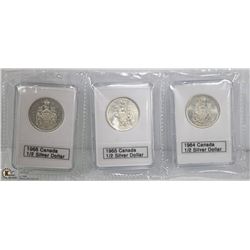 3 PCS. CANADIAN SILVER $.50 1964 1965 1966