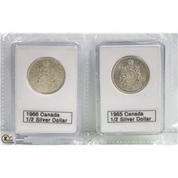 2 PCS. CANADIAN SILVER $.50 1965 1966