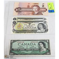 2 - $1 1954 UNC.   $1 1973   $2 1986