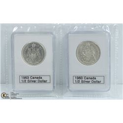 2 PCS. CANADIAN SILVER $.50 1963 1960
