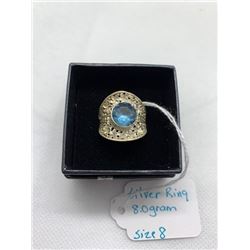 SILVER RING WITH BLUE CENTER STONE 8GRAMS SIZE 8