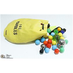 VINTAGE LEATHER BAG OF MARBLES