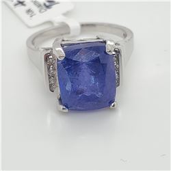 11) 10 KARAT WHITE GOLD TANZANITE AND DIAMOND RING