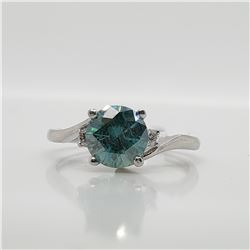 4) PLATINUM BLUE MOISSANITE AND DIAMOND RING