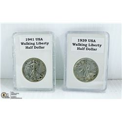2 PCS USA 1/2 DOLLAR 3/4 OZ 90% PURE SILVER 1930'S