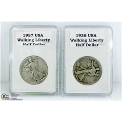 2 PCS USA 1/2 DOLLAR 3/4 OZ 90% PURE SILVER 1930'S