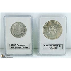 1964 CANADIAN SILVER $1 + 1957 HALF DOLLAR $.50