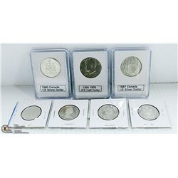 CANADIAN SILVER $.50 1957-60, 4- CAMEOS $.50, JFK