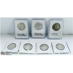 CANADIAN SILVER $.50 1956-59, 4- CAMEOS $.50, JFK