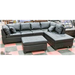 NEW BLACK LEATHERETTE SECTIONAL WITH OTTOMAN