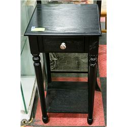 BLACK WOODEN PLANT STAND WITH DRAWER