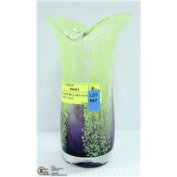 GREEN & PURPLE ART GLASS VASE APPROX 8 " TALL