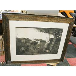 VINTAGE WOOD FRAME PICTURE AS IS 44" X 35"